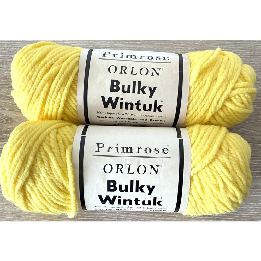 2 x Primrose Orlon Bulky Wintuk Yarn - Lemon - Vintage 4 oz Skeins!